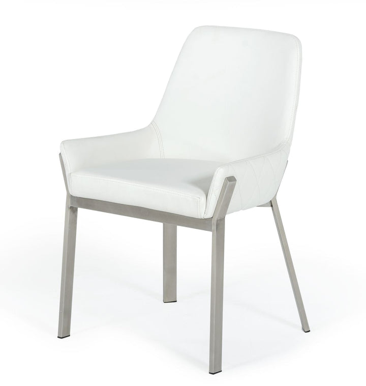 Modrest Ganon Modern White & Brushed Stainless Steel Dining Chair - MONAVILLA