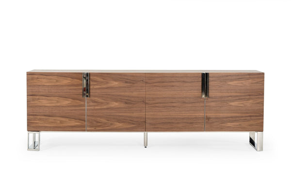 Modrest Gilroy Modern Walnut & Stainless Steel Buffet - MONAVILLA