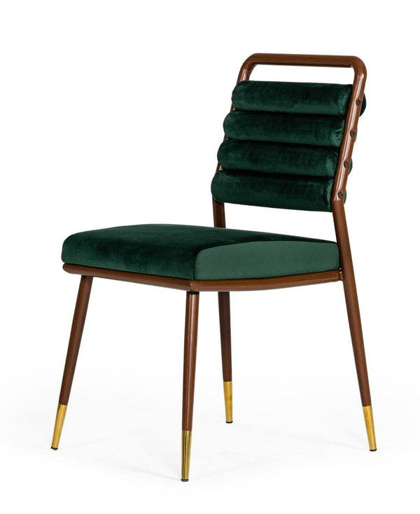 Modrest Biscay Modern Dark Green & Walnut Steel Dining Chair - MONAVILLA
