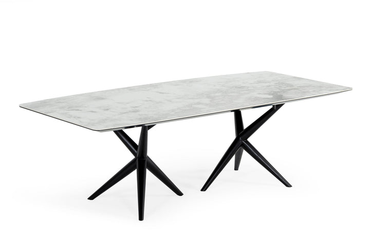 Modrest Stetson Modern White Ceramic & Smoked Ash Dining Table - MONAVILLA
