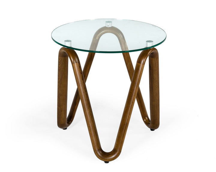 Modrest Lassen Modern Glass & Walnut End Table - MONAVILLA