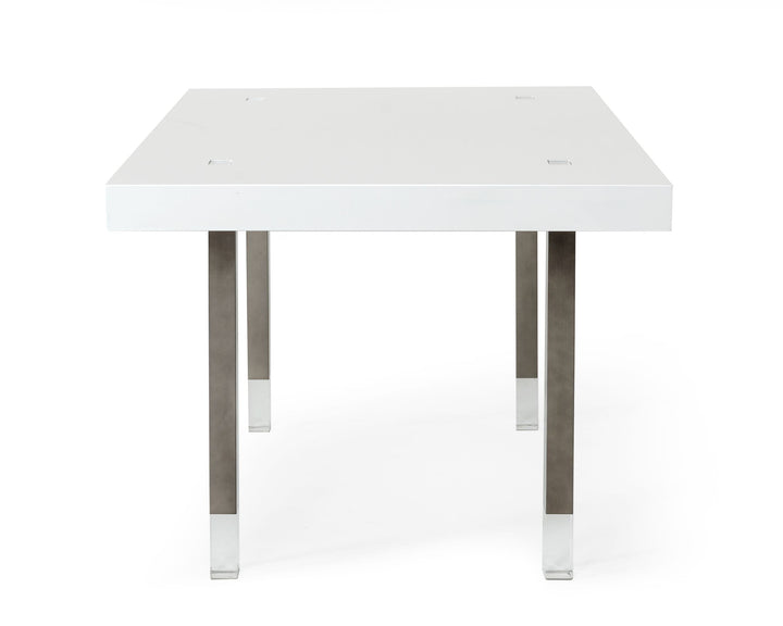 Modrest Lenny Modern White High Gloss & Stainless Steel Gun Metal Dining Table - MONAVILLA