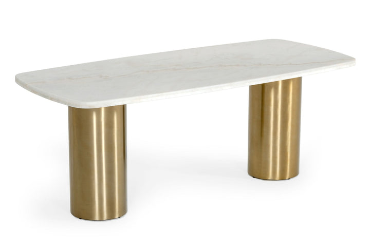 Modrest Rocky Glam White Marble & Brush Gold Dining Table - MONAVILLA