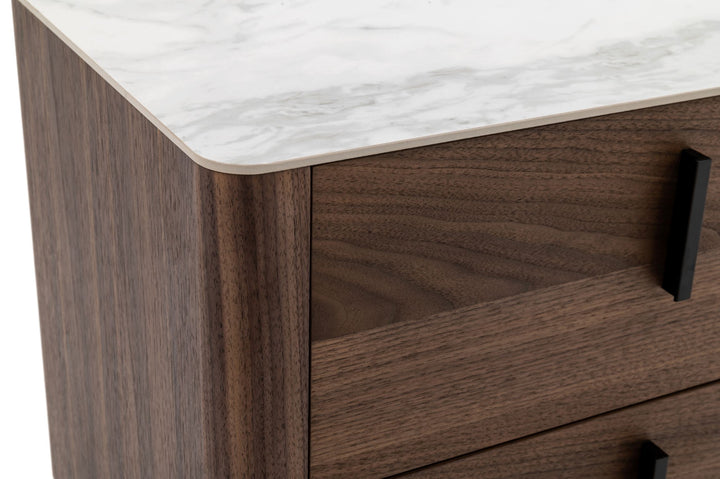 Modrest Chelton Contemporary White Ceramic & Walnut Nightstand - MONAVILLA