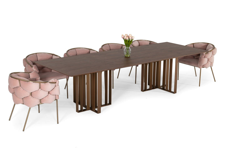 Modrest Livia Modern Walnut & Brass Stainless Steel Dining Table - MONAVILLA