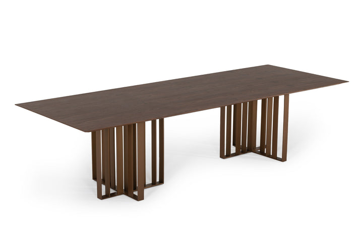 Modrest Livia Modern Walnut & Brass Stainless Steel Dining Table - MONAVILLA