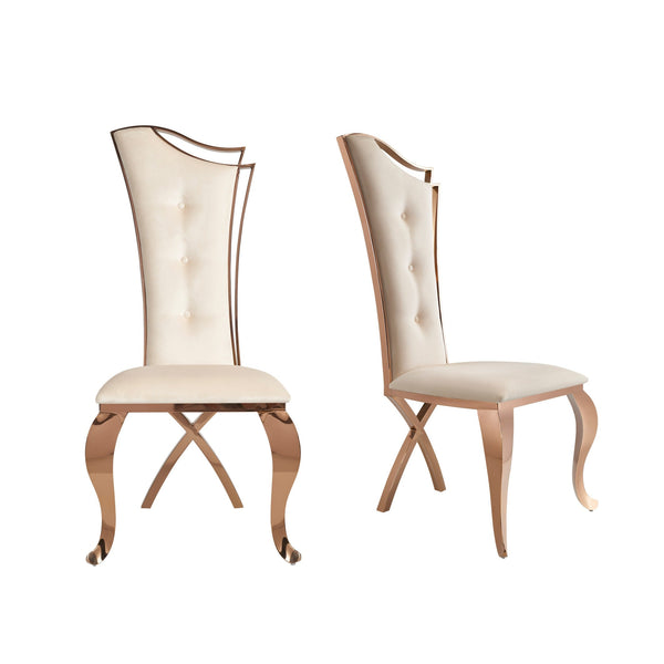 Modrest Bonnie Beige Velvet & Rose Gold Dining Chair (Set of 2) - MONAVILLA