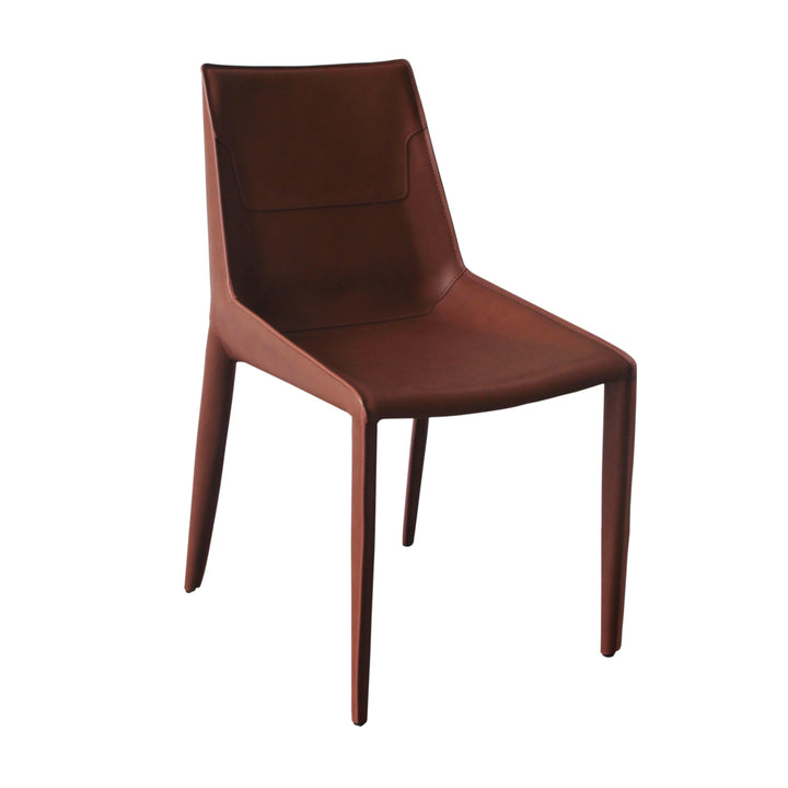 Modrest Halo Modern Brown Saddle Leather Dining Chair Set of Two - MONAVILLA