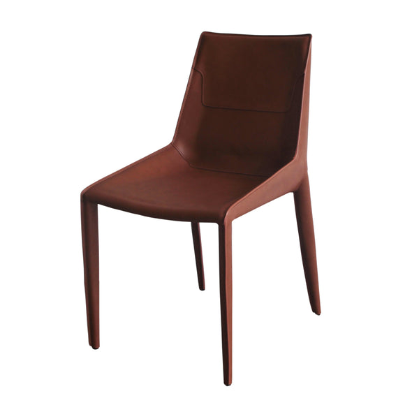 Modrest Halo Modern Brown Saddle Leather Dining Chair Set of Two - MONAVILLA