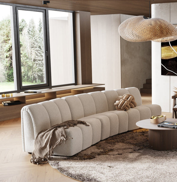Divani Casa Olandi Modern White Fabric Curved Sectional Sofa