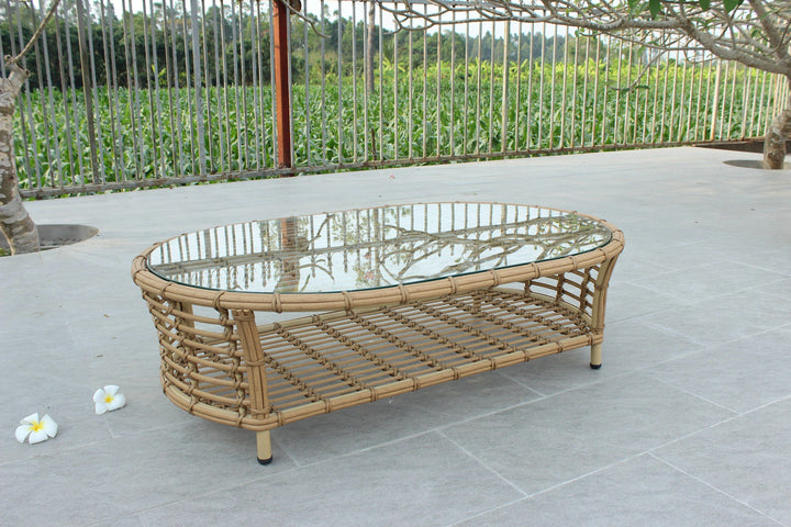 Renava Sandra Outdoor Beige Wicker Sofa Set With End Table - MONAVILLA