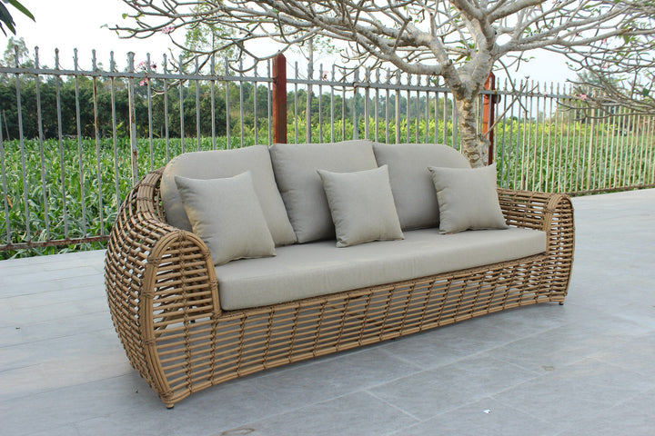 Renava Sandra Outdoor Beige Wicker Sofa Set With End Table - MONAVILLA