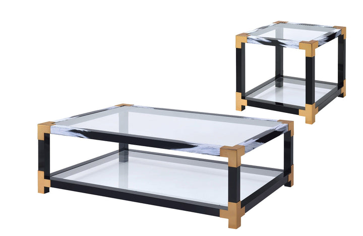 ACME Lafty White Brushed & Clear Glass Coffee Table Model 81000 - MONAVILLA