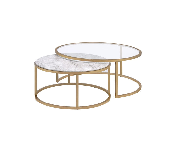 ACME Shanish Faux Marble & Gold Coffee Table Model 81110 - MONAVILLA