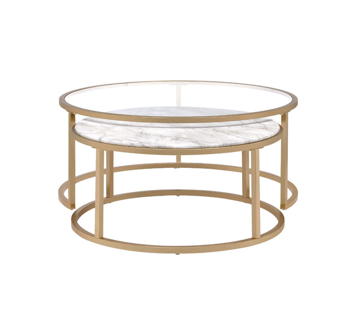 ACME Shanish Faux Marble & Gold Coffee Table Model 81110 - MONAVILLA