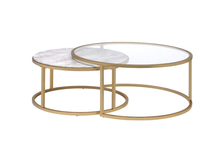 ACME Shanish Faux Marble & Gold Coffee Table Model 81110 - MONAVILLA