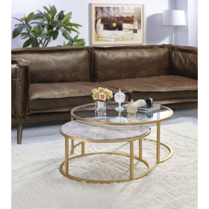 ACME Shanish Faux Marble & Gold Coffee Table Model 81110 - MONAVILLA