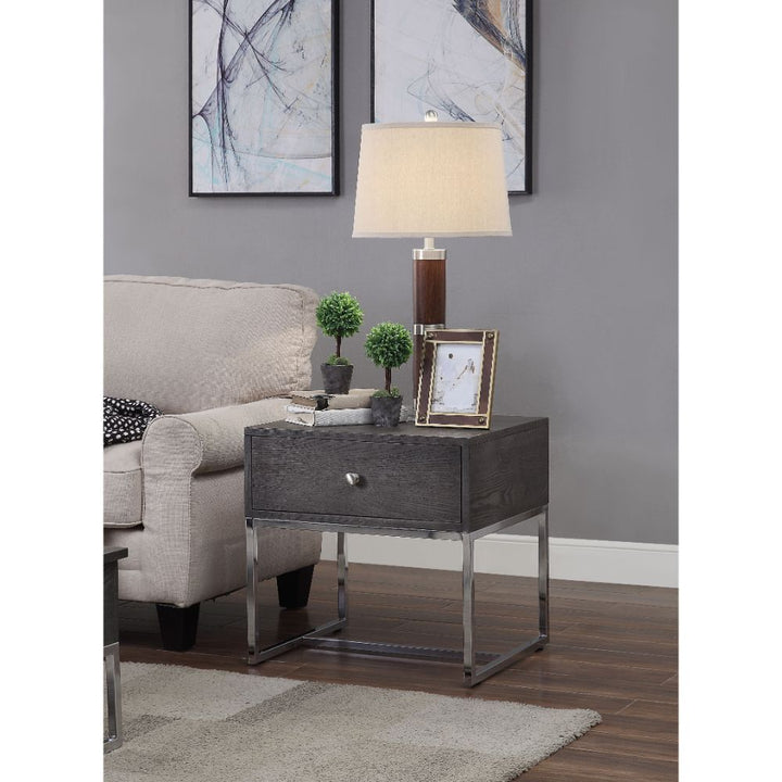 ACME Iban Gray Oak & Chrome End Table Model 81172 - MONAVILLA