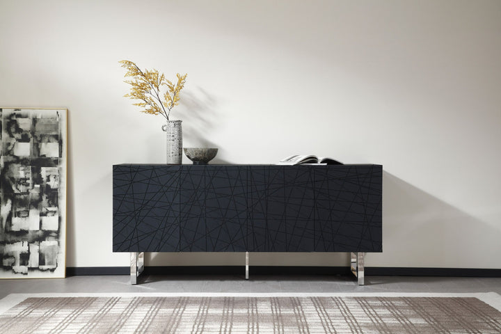 Modrest Kenda Modern Black Ash Stainless Steel Buffet - MONAVILLA