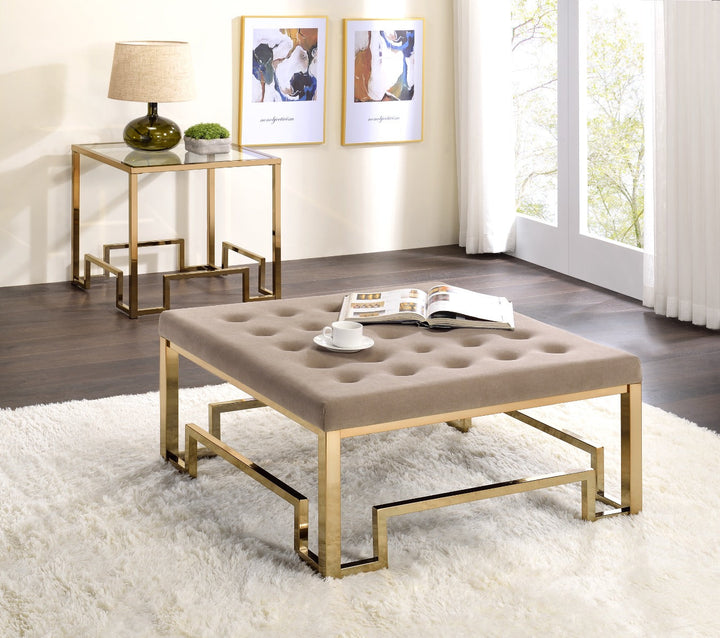 ACME Damien Fabric & Champagne Ottoman Model 81625 - MONAVILLA