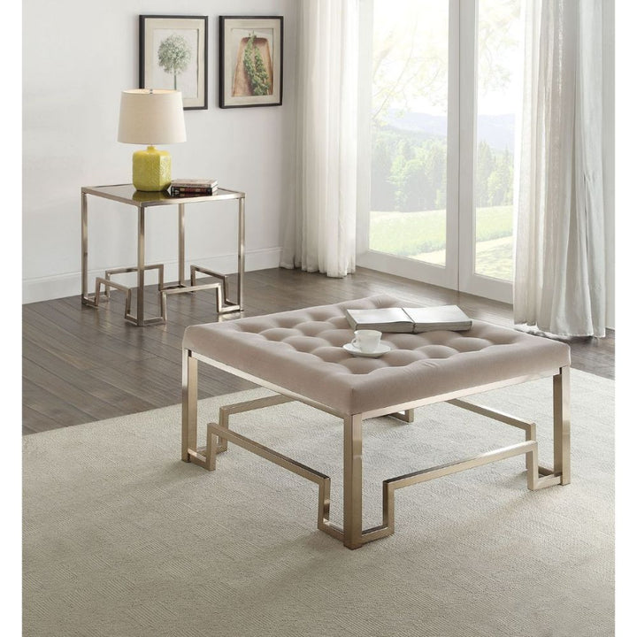ACME Damien Fabric & Champagne Ottoman Model 81625 - MONAVILLA