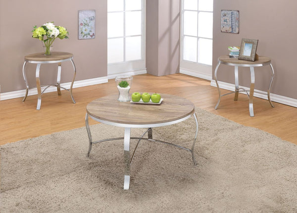 ACME Malai Weathered Light Oak & Chrome Coffee Table Model 81705 - MONAVILLA