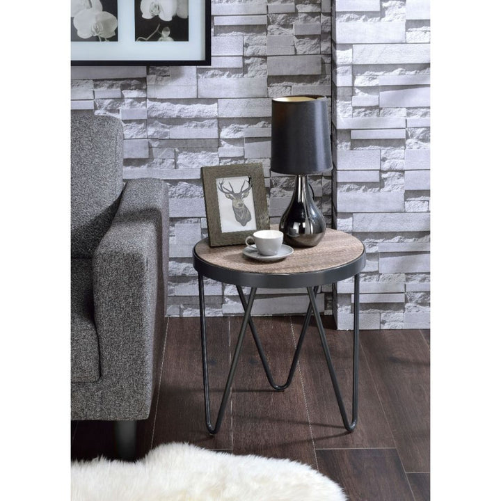 ACME Bage Weathered Gray Oak & Metal End Table Model 81737 - MONAVILLA