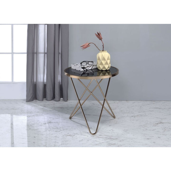 ACME Valora Champagne & Black Glass End Table Model 81832 - MONAVILLA