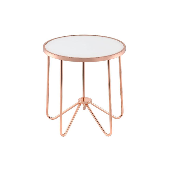 ACME Alivia Rose Gold & Frosted Glass End Table Model 81837 - MONAVILLA