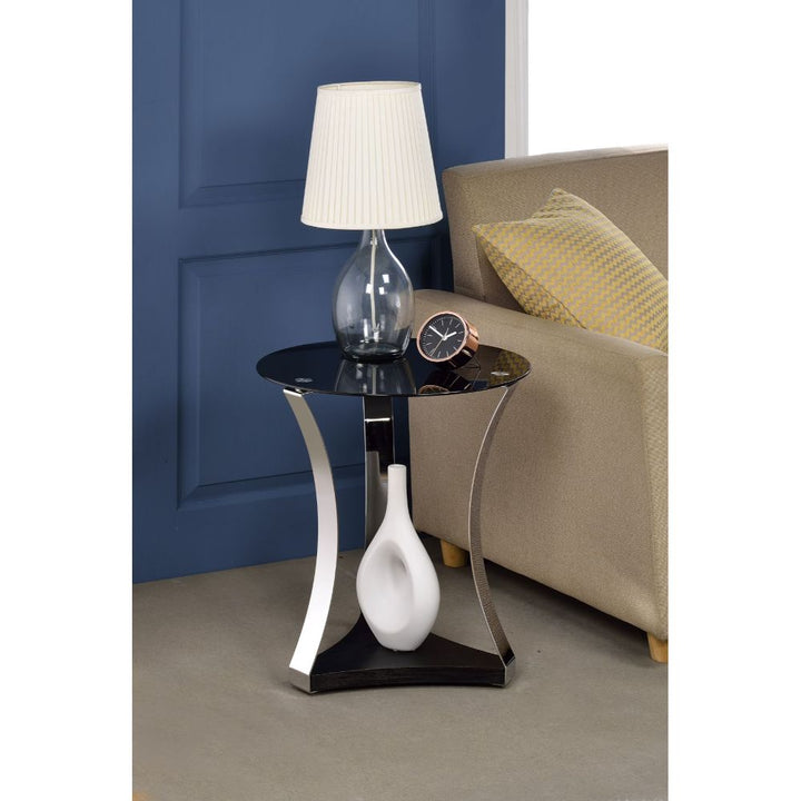 ACME Geiger Chrome & Black Glass End Table Model 81917 - MONAVILLA