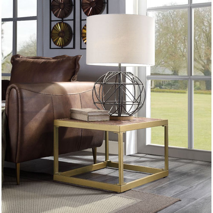 ACME Genevieve Retro Brown Top Grain Leather End Table Model 82312 - MONAVILLA