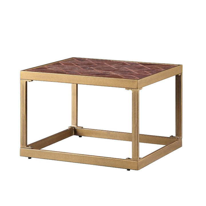 ACME Genevieve Retro Brown Top Grain Leather End Table Model 82312 - MONAVILLA