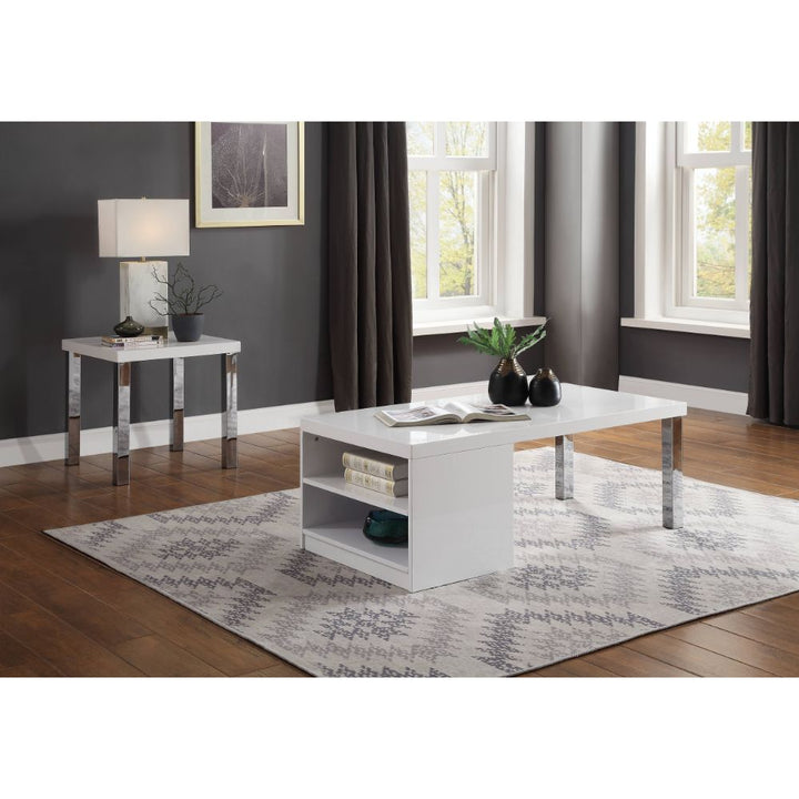 ACME Harta White High Gloss & Chrome Coffee Table Model 82330 - MONAVILLA