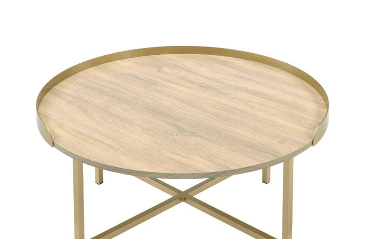 ACME Mithea Oak Table Top & Gold Finish Coffee Table Model 82335 - MONAVILLA