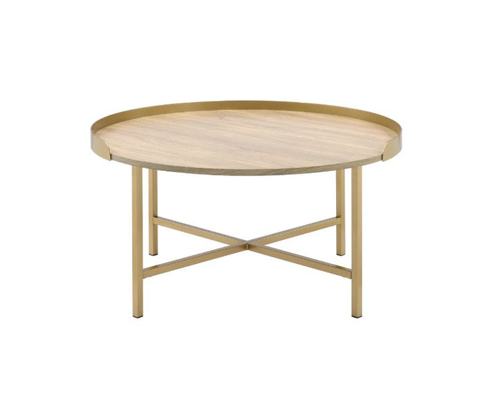 ACME Mithea Oak Table Top & Gold Finish Coffee Table Model 82335 - MONAVILLA