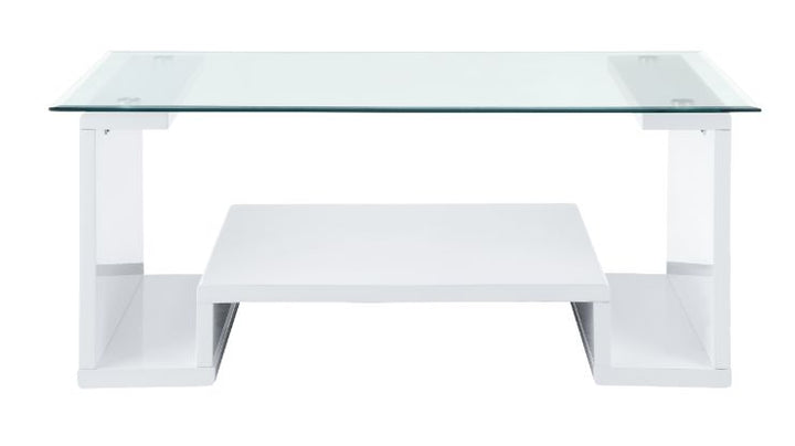 ACME Nevaeh Clear Glass & White High Gloss Finish Coffee Table Model 82360 - MONAVILLA
