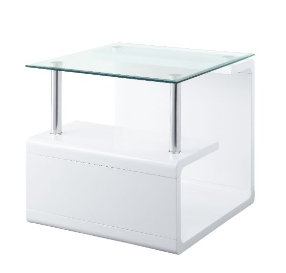 ACME Nevaeh Clear Glass & White High Gloss Finish End Table Model 82362 - MONAVILLA