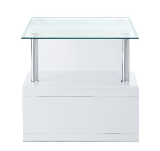 ACME Nevaeh Clear Glass & White High Gloss Finish End Table Model 82362 - MONAVILLA