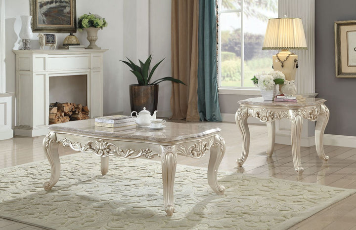 ACME Gorsedd Marble & Antique White Coffee Table Model 82440 - MONAVILLA