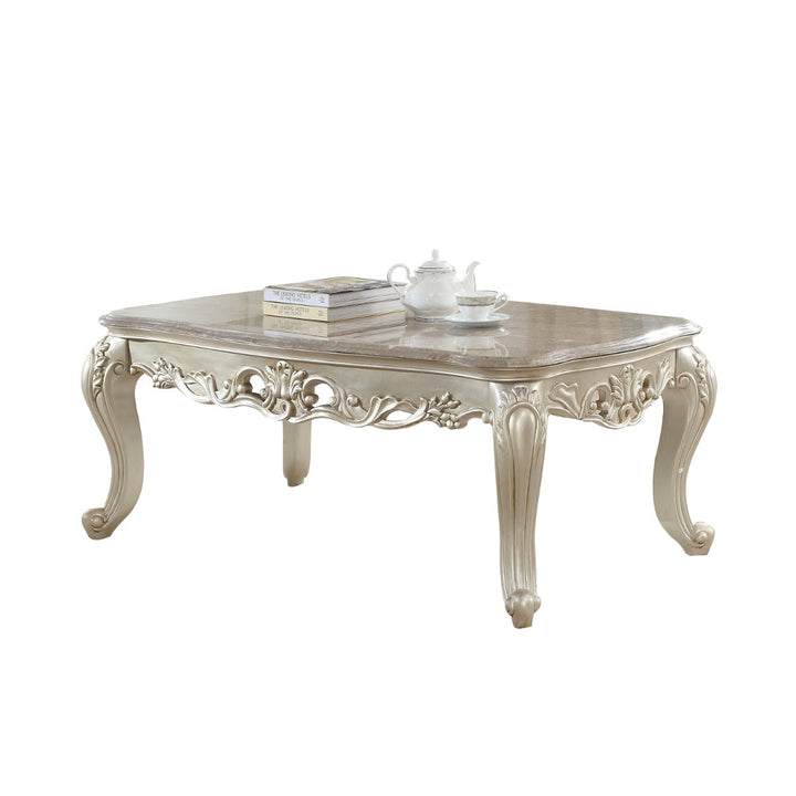 ACME Gorsedd Marble & Antique White Coffee Table Model 82440 - MONAVILLA