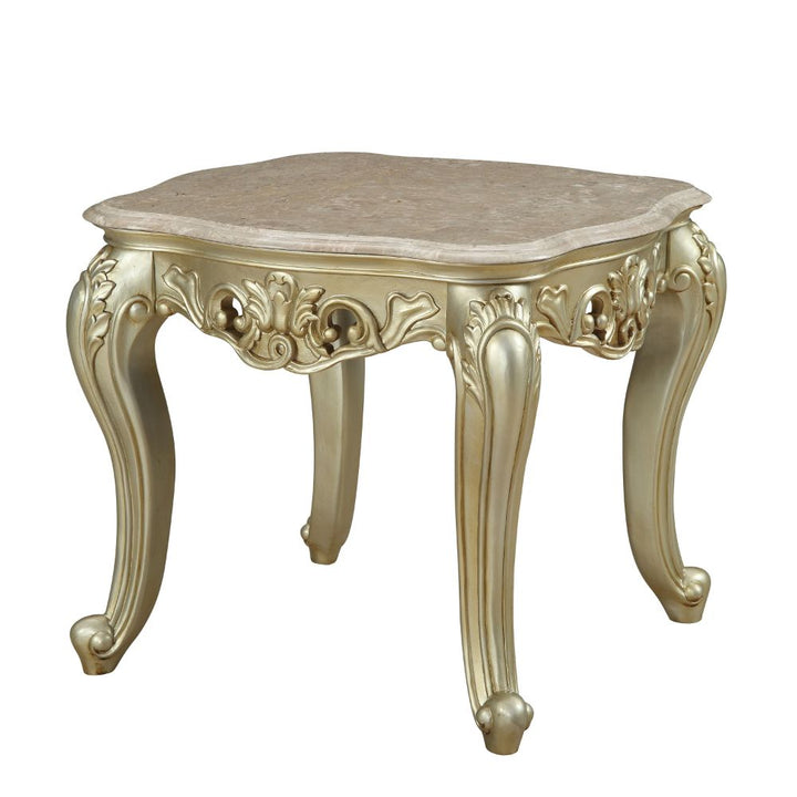 ACME Gorsedd Marble & Antique White End Table Model 82442 - MONAVILLA