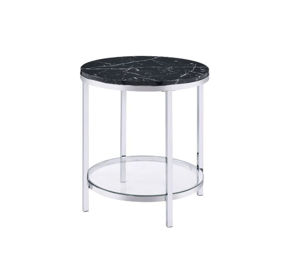 ACME Virlana Faux Black Marble Top & Chrome Finish Virlana End Table Model 82477 - MONAVILLA