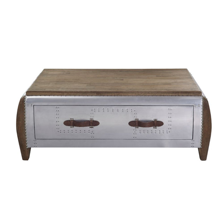 ACME Brancaster Antique Oak & Aluminum Coffee Table Model 82855 - MONAVILLA