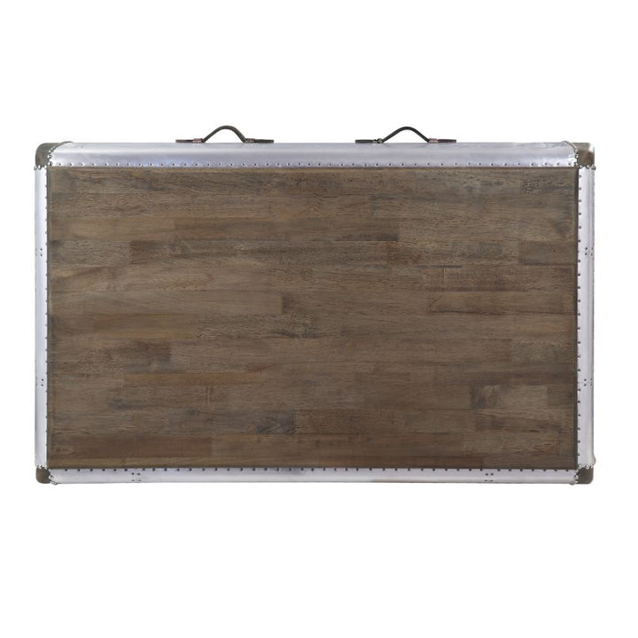 ACME Brancaster Antique Oak & Aluminum Coffee Table Model 82855 - MONAVILLA