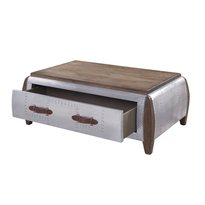 ACME Brancaster Antique Oak & Aluminum Coffee Table Model 82855 - MONAVILLA