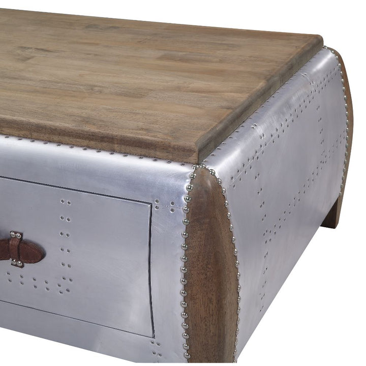 ACME Brancaster Antique Oak & Aluminum Coffee Table Model 82855 - MONAVILLA