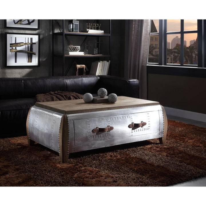 ACME Brancaster Antique Oak & Aluminum Coffee Table Model 82855 - MONAVILLA