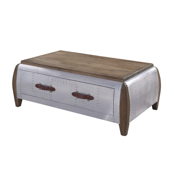 ACME Brancaster Antique Oak & Aluminum Coffee Table Model 82855 - MONAVILLA