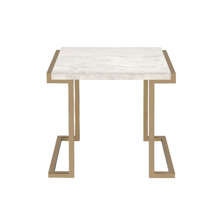 ACME Boice II Faux Marble & Champagne End Table Model 82872 - MONAVILLA