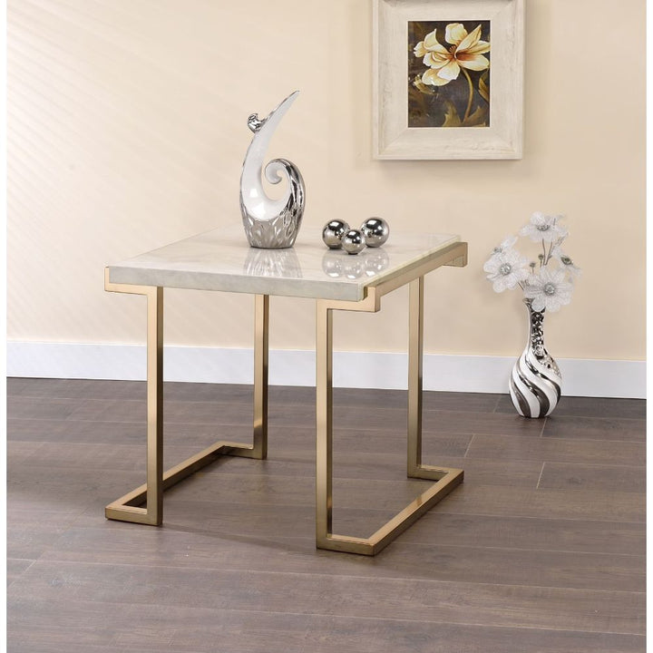 ACME Boice II Faux Marble & Champagne End Table Model 82872 - MONAVILLA